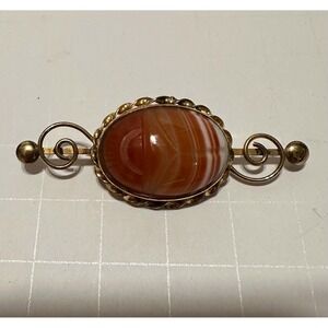 Ronci 12k Gold Filled Banded Agate Scarab Pin Brooch
